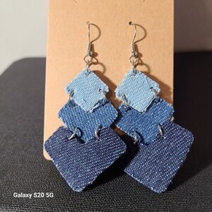 Source Unknown Blue Gradient Denim Dangle Earrings
